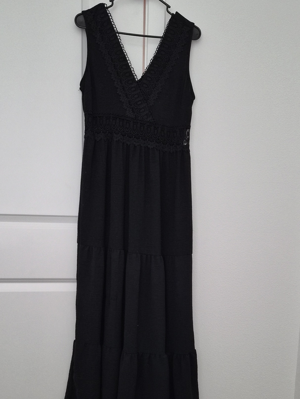 Black Lace-Trim V-Neck Maxi Dress